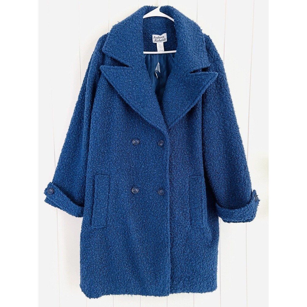 Vintage Anthony Richards Blue Berber Boucle Teddy Bear Coat Jacket Plus Size 1X